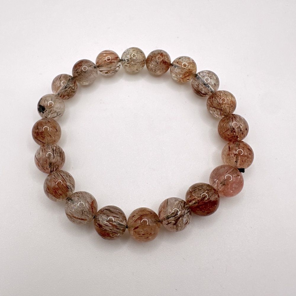 10mm strawberry rutilated‎ quartz beaded stretchy bracelet!